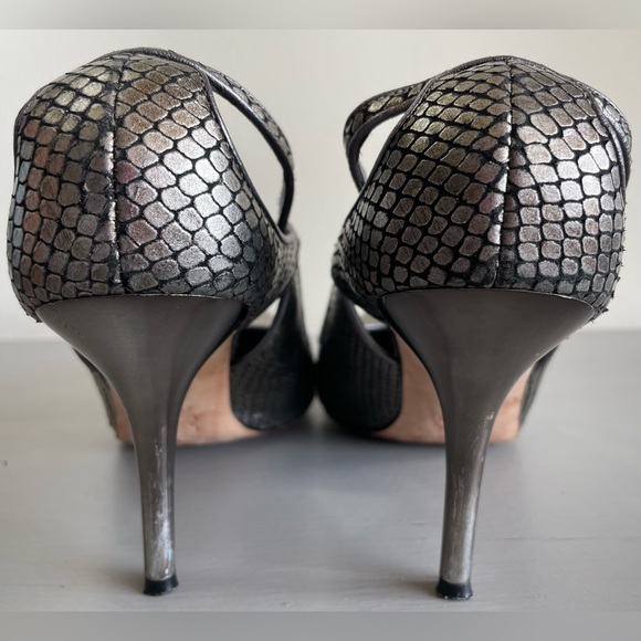 VIA SPIGA METALLIC LEATHER MARY JANE ANKLE STRAP HEELS SILVER, SZ 8.5 - Picture 12 of 14